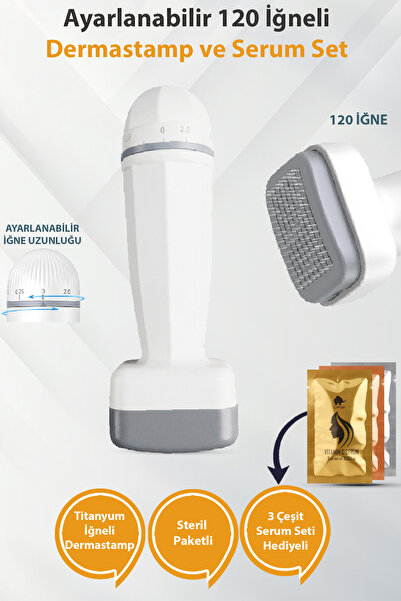 ELAMOUR 120 Titanyum İğneli Ayarlanabilir İğne Ölçülü (0.25-2.0mm) Dermastamp...