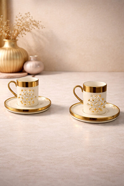 YzHome 2 Li Gold Gilded Porcelain Coffee Cup Set 100ml