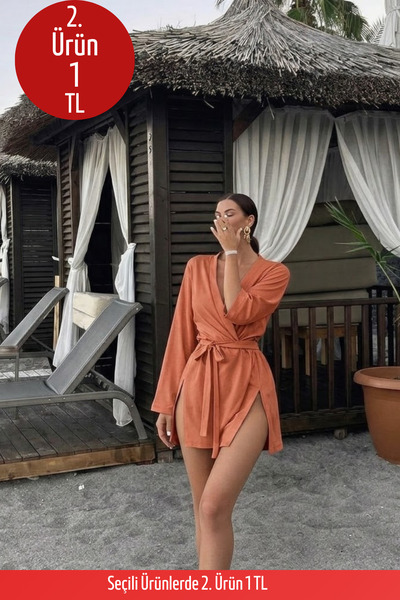 COMBİNE MİCHAİL Kadın Straight Fit Basic Pembe Mini Kimono