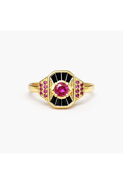 Lisse.co Pink Black Stone Serçek Finger-Joint Ring
