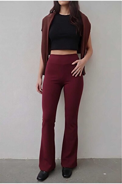 A&O Style بنطلون نسائي مريح ذو خصر مرتفع واسع من الأسفل على الطراز الإسباني