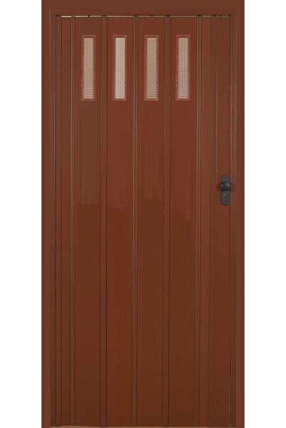 DEKORAKS 1 Sıra Camlı Akordeon Kapı, Ceviz Ahşap Desenli, 72x215cm