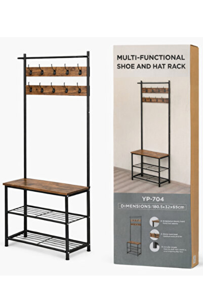 OEM Shoe Rack with Bench, 2 Shelves + 2 Hangers, Wood & Metal – 65x32x180.5 cm