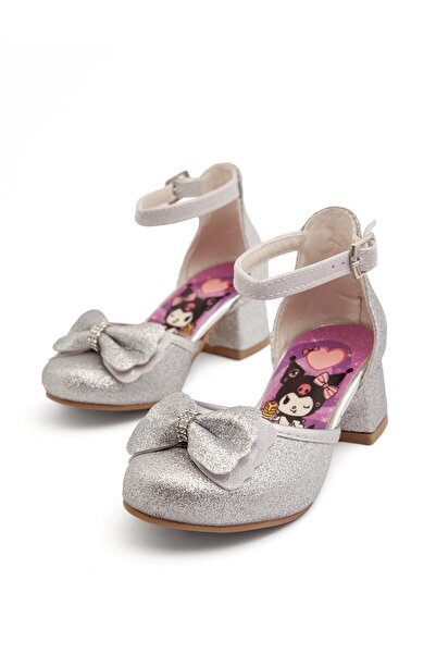 SANYA KİDS Kuromi Printed Glittery and Stoned Bowknot Girls' Heeled Evening D...