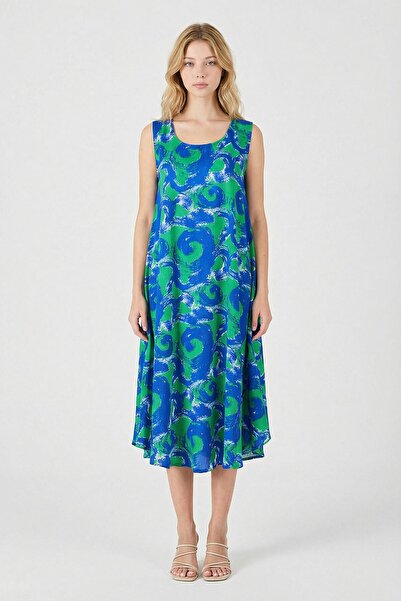 bacc Orange Blossom U-Neck Sleeveless Asymmetrical Cut Midi Length Dress Bcvl...