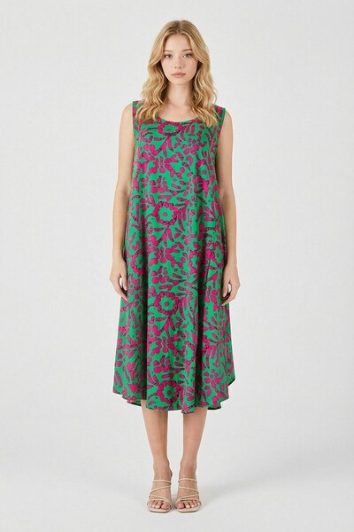 loia Γυναικεία πράσινο-φούξια αμάνικη φούστα με λαιμόκοψη σε σχήμα U, ασύμμετ...