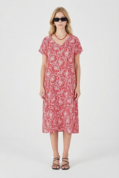 bacc Κόκκινο φόρεμα Δερμάτινο n με λαιμόκοψη V και κοντό μανίκι Με σχέδιο Mid...