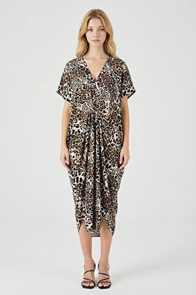 bacc Φόρεμα καφτάνι Λεοπάρ μοτίβο τεμαχίων με λαιμόκοψη V χαλαρή εφαρμογή