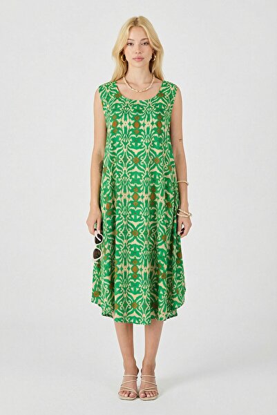 bacc Πράσινο φόρεμα με ασύμμετρη κοπή και λαιμόκοψη U Με σχέδιο