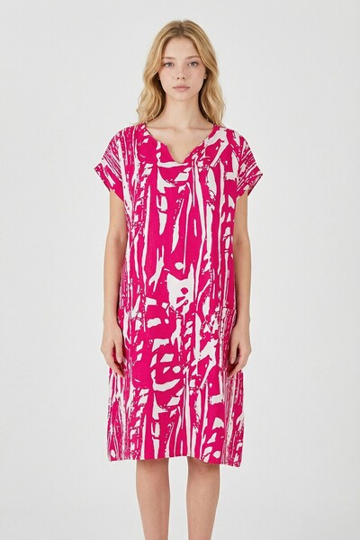 bacc Φούξια Με σχέδιο V-Neck μανίκι νυχτερίδας oversized Μίντι φόρεμα