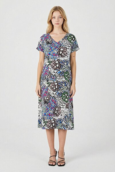 bacc Πράσινο φλοράλ κοντομάνικο φόρεμα με λαιμόκοψη V Midi μήκος Με σχέδιο