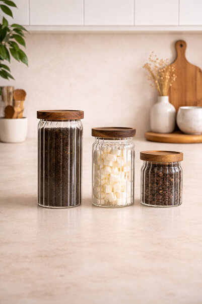 KaiHome 3-Piece Acacia Vacuum Jar Set with Lids