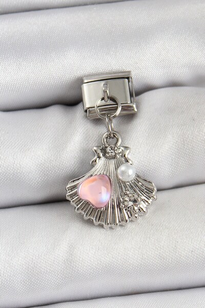 Inure Jewelry 316L Steel Dangle Pearl Detail Oyster Model Silver Color Nomina...