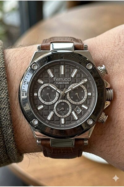 Ferrucci Men's Wristwatch |   44mm Steel Case, Light Brown Leather Strap, Gra...