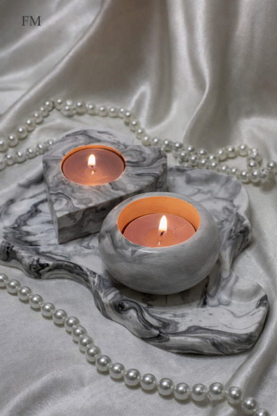 Noir Candle Set Minimal Dekoratif Mumluk & Tepsi Seti