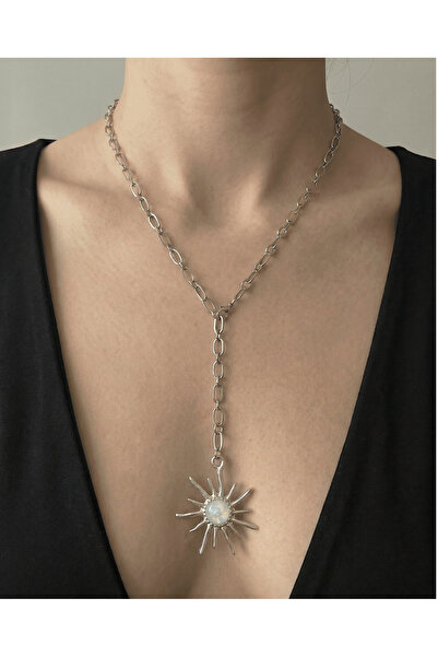 PURE BERRY Big Star Long Y Chain Silver Color 60 cm Necklace