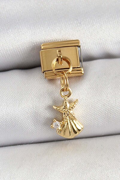 Inure Jewelry 316L Steel Dangle Zircon Stone Starfish and Oyster Model Gold C...