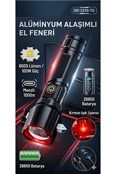 FAVBOX OR-2210-TG 6000 Lümen Full Metal Tasarım Çakarlı Zomlu 100W Güç Dayanı...