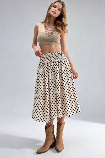 TOFAN TRİKO Elegant Polka Dot Midi Skirt