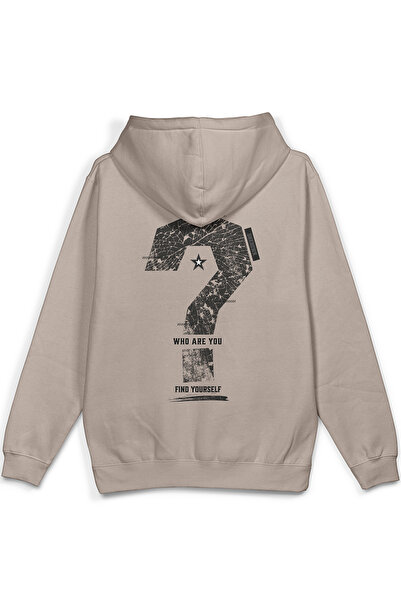 Overoz Question Mark Back B Printed K Hooded Semi O Oversized Sweatshirt Ston...