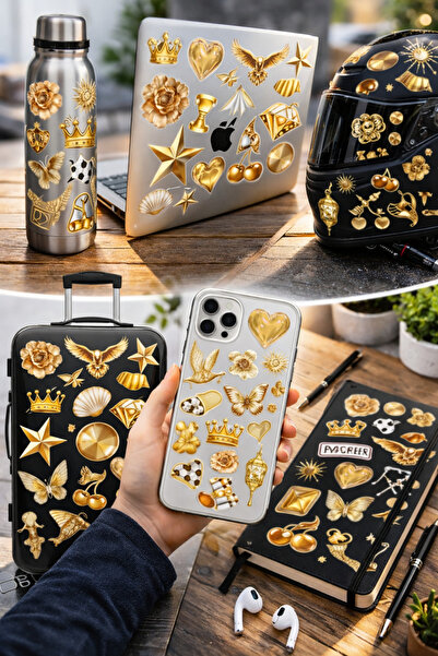 Limitless Design Gold Themed Sticker Set – Gold Aesthetic, Butterfly, Crown, ...