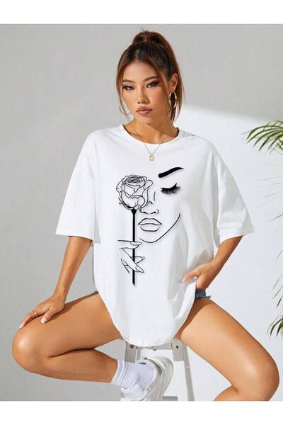 CLASSY.MODA Υπερμεγέθη λευκό μπλουζάκι unisex με στάμπα, άνετη εφαρμογή, καθη...