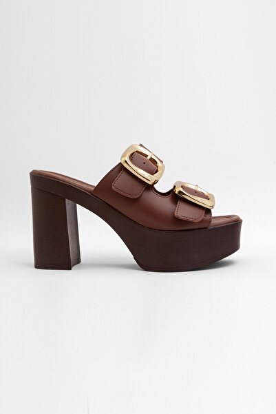 Mamito Ayakkabı K-776 Cross Band Buckle Detail Block Heel Slipper