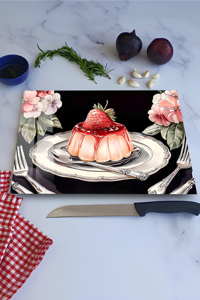 kutuTR Strawberry Sweet and Floral Print Tempered Glass Cutting Board Uv Prin...