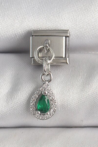 Inure Jewelry 316L فولاذ فضي اللون متدلي حجر الزركون الأخضر قطرة نموذج ترشيح سحر