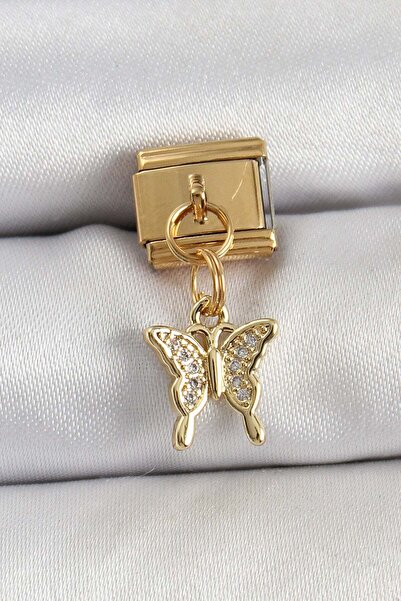 Inure Jewelry 316L Steel Dangle Zircon Stone Butterfly Model Gold Color Nomin...