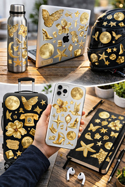 Limitless Design مجموعة ملصقات ذهبية عتيقة - ملصقات زخرفية بتصميم القمر والشم...