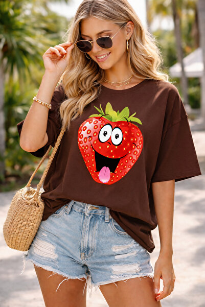 ArtYus Μπλουζάκι Cartoon Strawberry με τύπωμα Unisex oversized – Μπλουζάκι Ca...