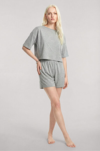 Akbeniz Σετ πιτζάμες με κοντομάνικο σορτς σε γκρι χρώμα