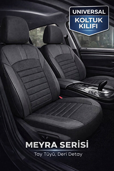TROBUS Universal Meyra Series Thai Feather Leather Car Seat Cover Set – Black