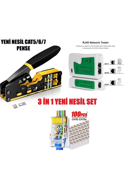Derwell Yeni Nesil Cat5/6/7 RJ45 8P8C Utp Sıkma Pensesi+ 100 Adet Yeni Nesil ...