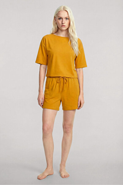 Akbeniz Σετ πιτζάμες με κοντομάνικο σορτς σε κίτρινο χρώμα