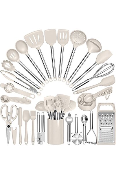 Roomlyne 35 Pieces Stainless Steel Silicone Tip Spatula Kitchenware Set Vanilla