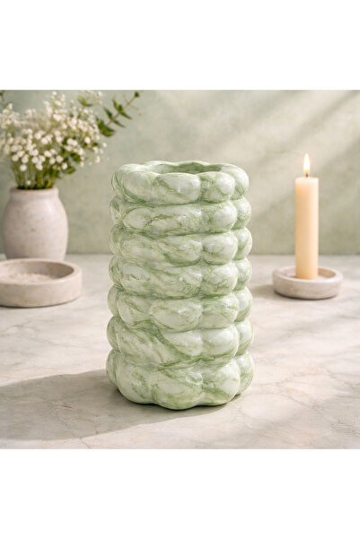 MorVilla Bubble Vazo Mermer Desenli | Pampas Kuru Çiçek Vazosu | Şık Ev Dekoru