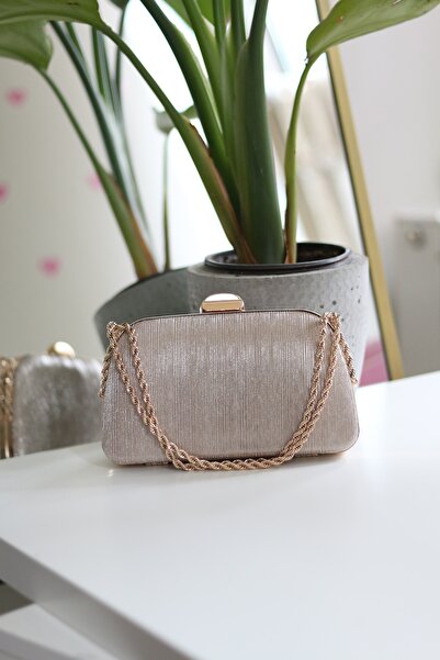 Moom Bag Geantă de seară cu lanț tăiat cu laser, auriu, pentru femei