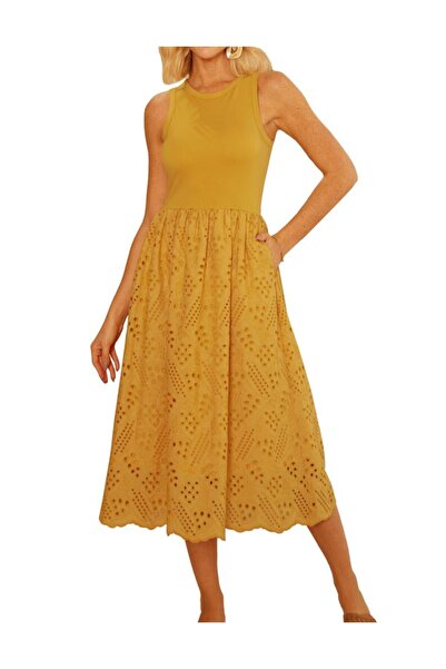 GRACE KARIN Summer Dress, Sleeveless, A-Line, Midi, with Pockets, Yellow, XXL