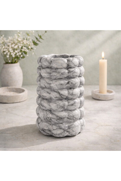 MorVilla Bubble Vazo Mermer Desenli | Pampas Kuru Çiçek Vazosu | Şık Ev Dekoru