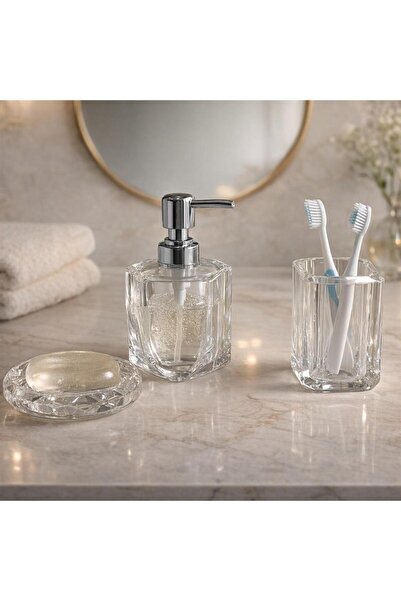 decovien طقم حمام فاخر المظهر بتصميم بسيط مكون من أكريليك قطع، موزع صابون سائ...