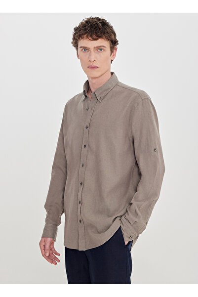 ALTINYILDIZ CLASSICS Ανδρικό πουκάμισο χακί με κουμπιά και άνετη εφαρμογή ACE...