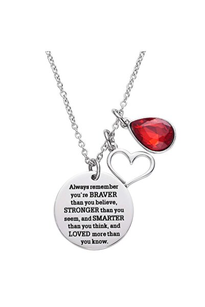 LParkin Stainless Steel Necklace with Red Stone with inscription