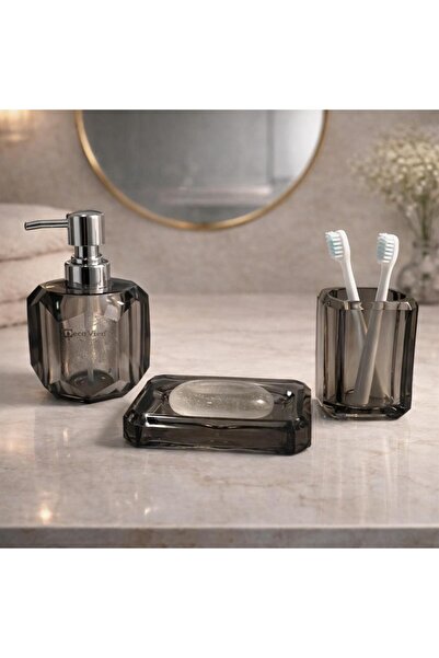 decovien طقم حمام فاخر المظهر بتصميم بسيط مكون من أكريليك قطع، موزع صابون سائ...