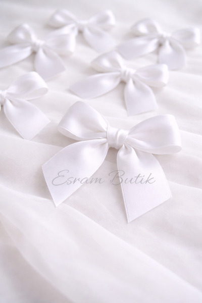 Esram Butik Beyaz 2 cm Fiyonk Saten Kurdele, Çeyiz Kolisi, Bohça Süsü Yılbaşı...