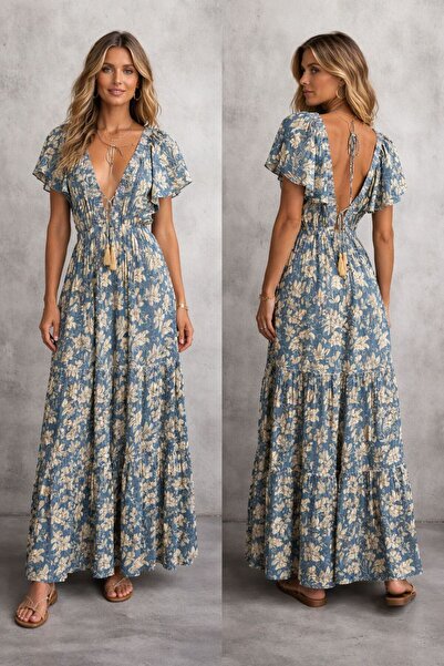 Generic Maxi dress with short sleeves and embellishment