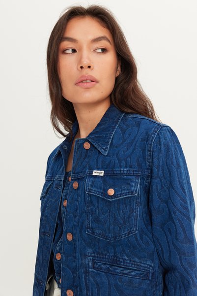 WRANGLER %100 Pamuk Regular Fit Normal Kesim Desenli Mavi Denim Jean Ceket