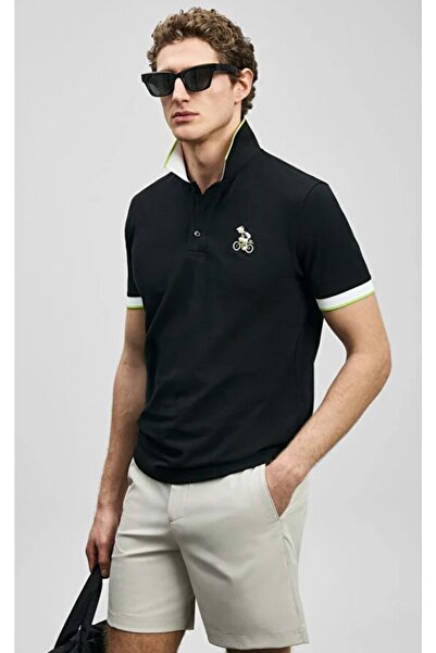 Lufian 111040242 Zane Smart Ανδρικό T-Shirt Μπλούζα πόλο ΜΑΥΡΟ