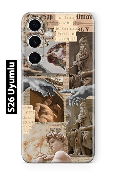 FLAMENKO Samsung Galaxy S26 Uyumlu Rönesans Heykel Kolajlı Desenli Şeffaf Tel...